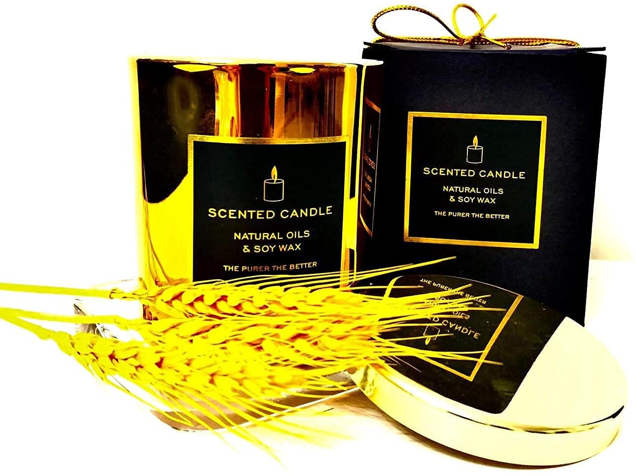 Neue luxuriöse, sehr stark duftende, natürliche Soja-goldene Metalldose mit Deckel aus roségoldenem Glas, entspannende Aromatherapie-Kerze