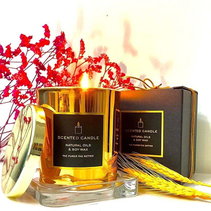 Neue luxuriöse, sehr stark duftende, natürliche Soja-goldene Metalldose mit Deckel aus roségoldenem Glas, entspannende Aromatherapie-Kerze