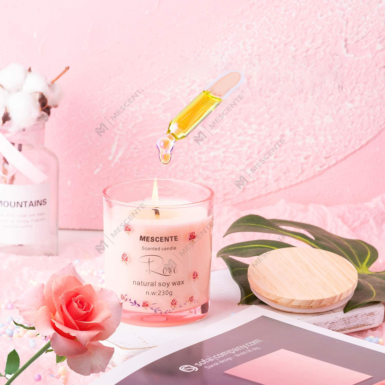 M&Scent Handgefertigter luxuriöser Glashalter, spirituelle Keramik-Säule, Vanille-Duftkerze mit Kristallen