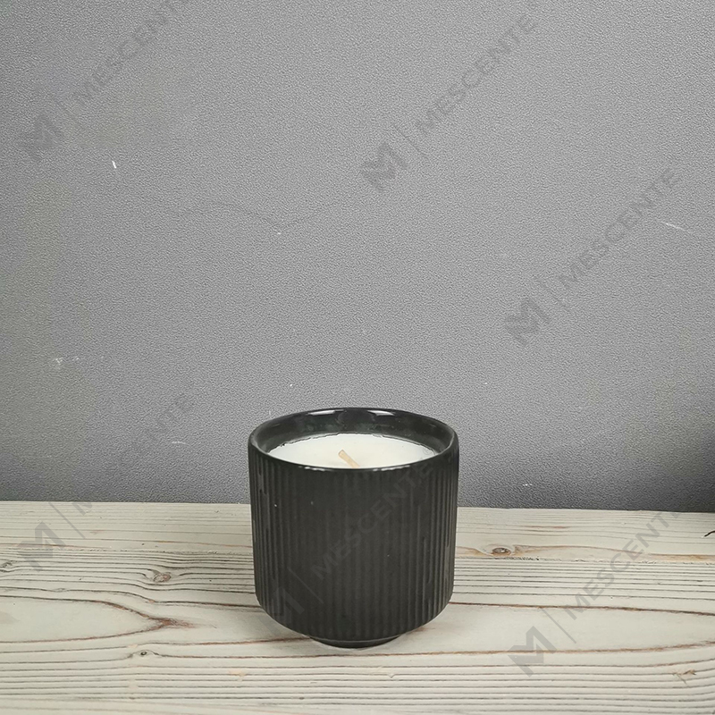 M&Scent Großhandel, luxuriöse, quadratische, mattschwarze, einzigartige, bernsteinfarbene Kerzengläser aus Keramik mit Holzdeckel