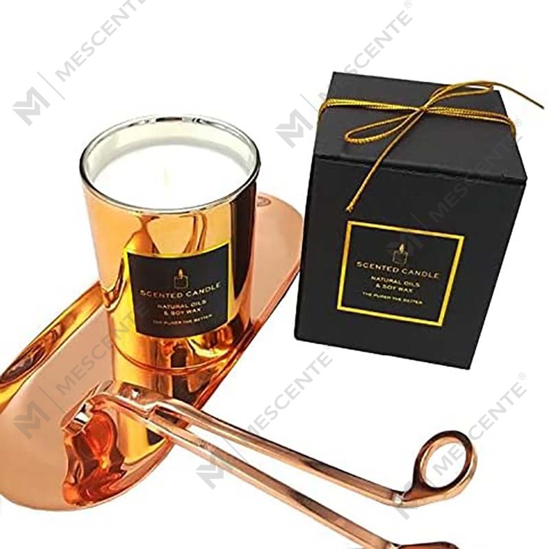 Neue luxuriöse, sehr stark duftende natürliche Soja-Gold-Metall-Glasdose mit Deckel in Roségold, entspannende Aromatherapie-Kerze