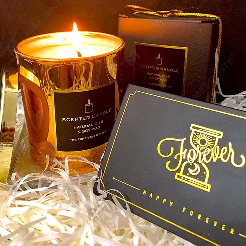Neue luxuriöse, sehr stark duftende natürliche Soja-Gold-Metall-Glasdose mit Deckel in Roségold, entspannende Aromatherapie-Kerze