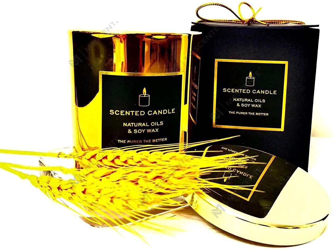 Neue luxuriöse, sehr stark duftende natürliche Soja-Gold-Metall-Glasdose mit Deckel in Roségold, entspannende Aromatherapie-Kerze