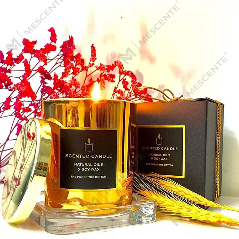 Neue luxuriöse, sehr stark duftende natürliche Soja-Gold-Metall-Glasdose mit Deckel in Roségold, entspannende Aromatherapie-Kerze